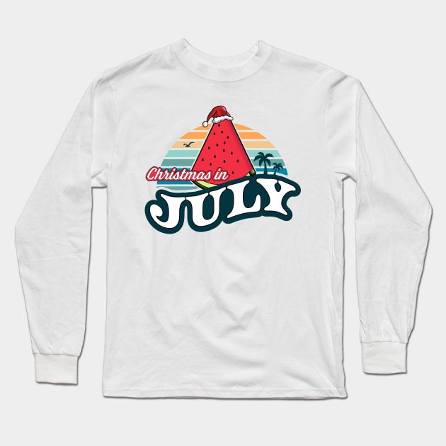 Christmas In July Watermelon Xmas Tree Summer Long Sleeve T-Shirt by OrangeMonkeyArt